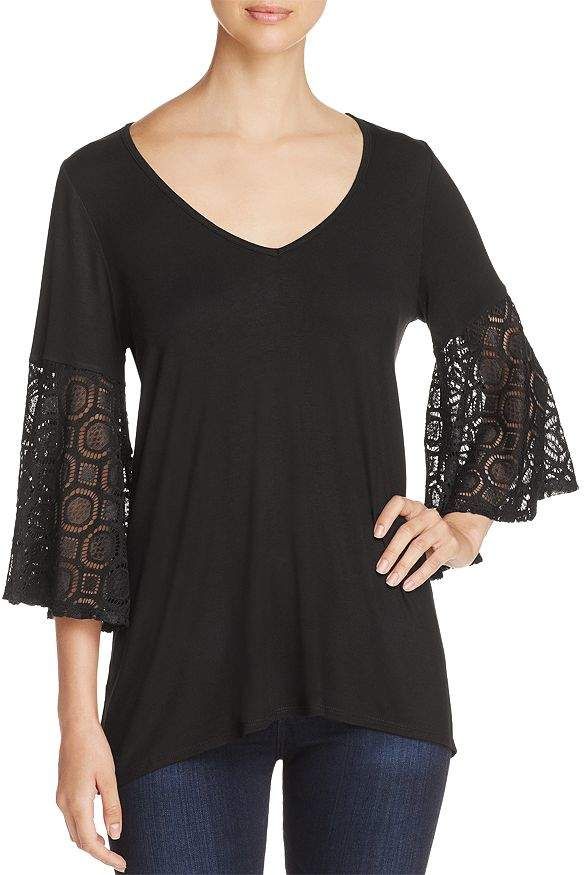 Womens Crochet Detail Bell Sleeve Top Simply Be