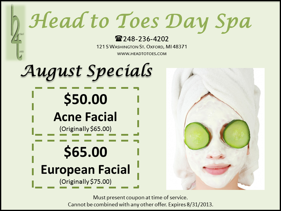 European Facial And Acne Facial At Head To Toes Day Spa In Oxford MI European Facial And Acne Facial At Head To Toes Day Spa In Oxford MI