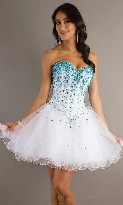 Turquoise and White Prom Dresses