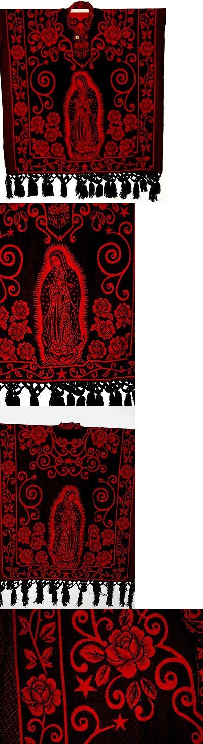 Black//Green Jorongo Poncho Gavan Mexican Virgen Guadalupe Reversible 2 in 1