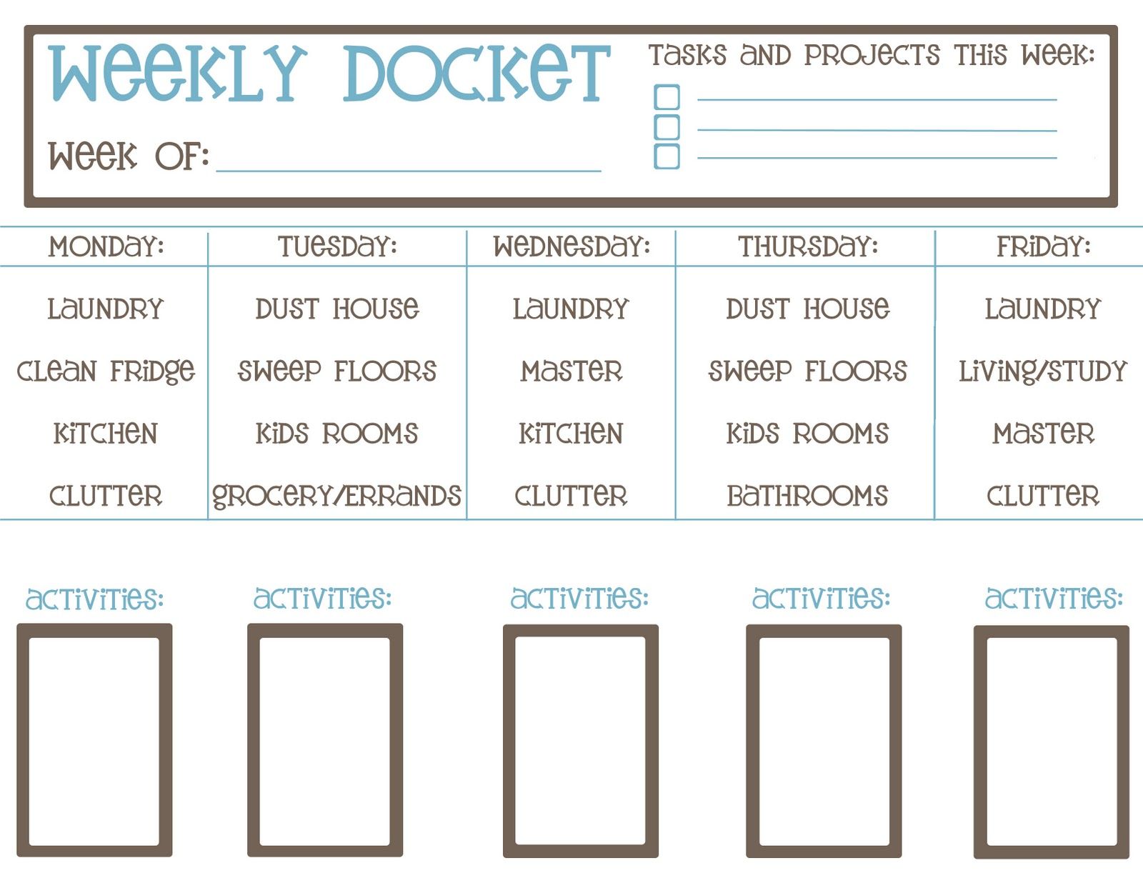 monthly chore list