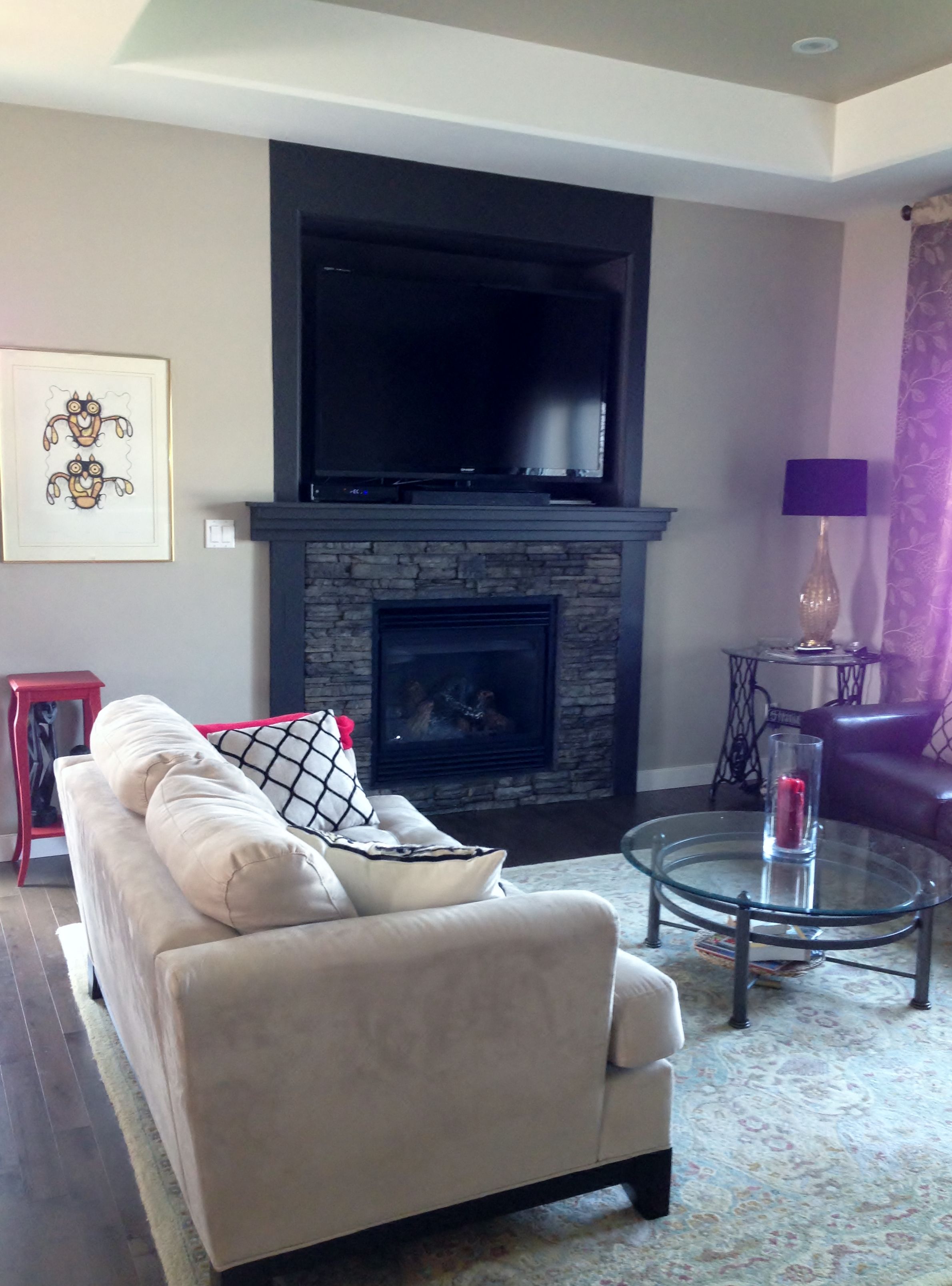 Our House Has The Big Empty Space Over The Fireplace For A Big Tv I Painted The Mantel Lightly Touched A Few Bricks With T Fireplace Empty Spaces Living Room
