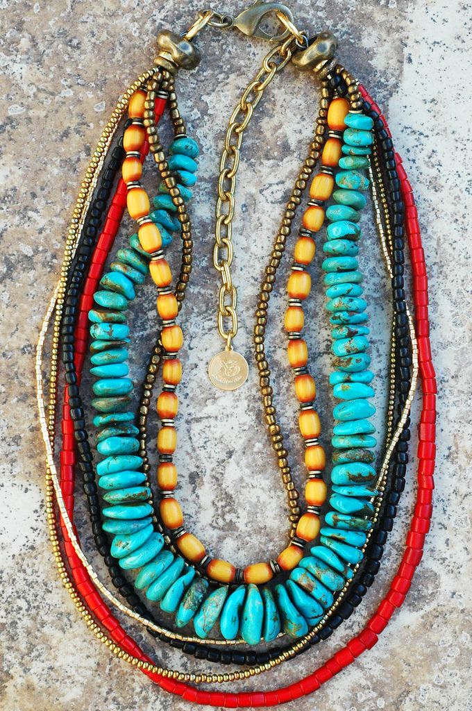Black and Turquoise African layered necklace,Black Brass African necklace,Turquoise beaded African jewelry