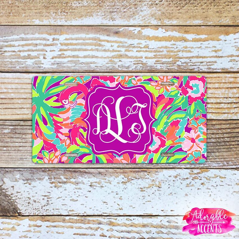 Lilly Pulitzer Inspired Monogrammed License Plate Car Tag Initials Custom