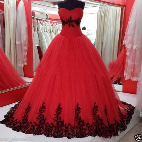 Vintage Ball Gown Princess Black And Red Gothic Wedding Dresses
