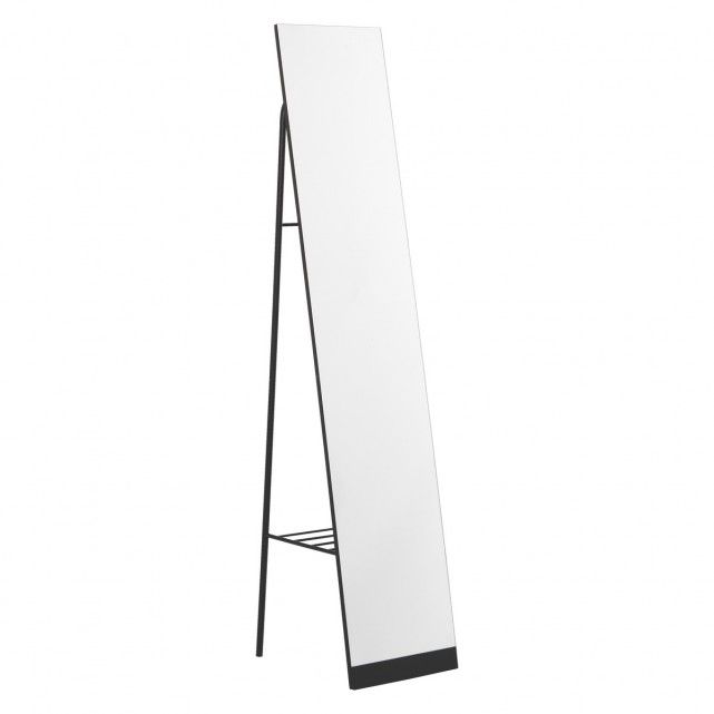 Leni Black Metal Free Standing Mirror With Storage Coat Rack Stand Leni Black Metal Free Standing Mirror With Storage