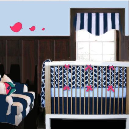 White Pink And Navy Nursery For A Baby With S Crib White Pink And Navy Nursery For A Baby With S Crib Bedding Set Striped Window Valance Chair