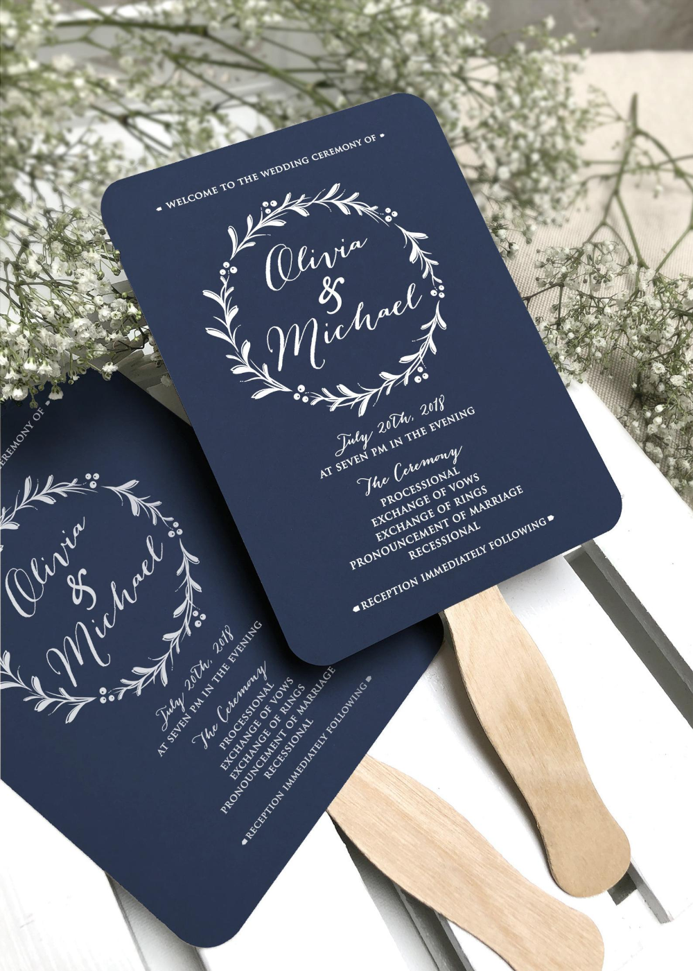 Navy Blue Wedding Program Fans Wooden Sticks Included Navy | Etsy