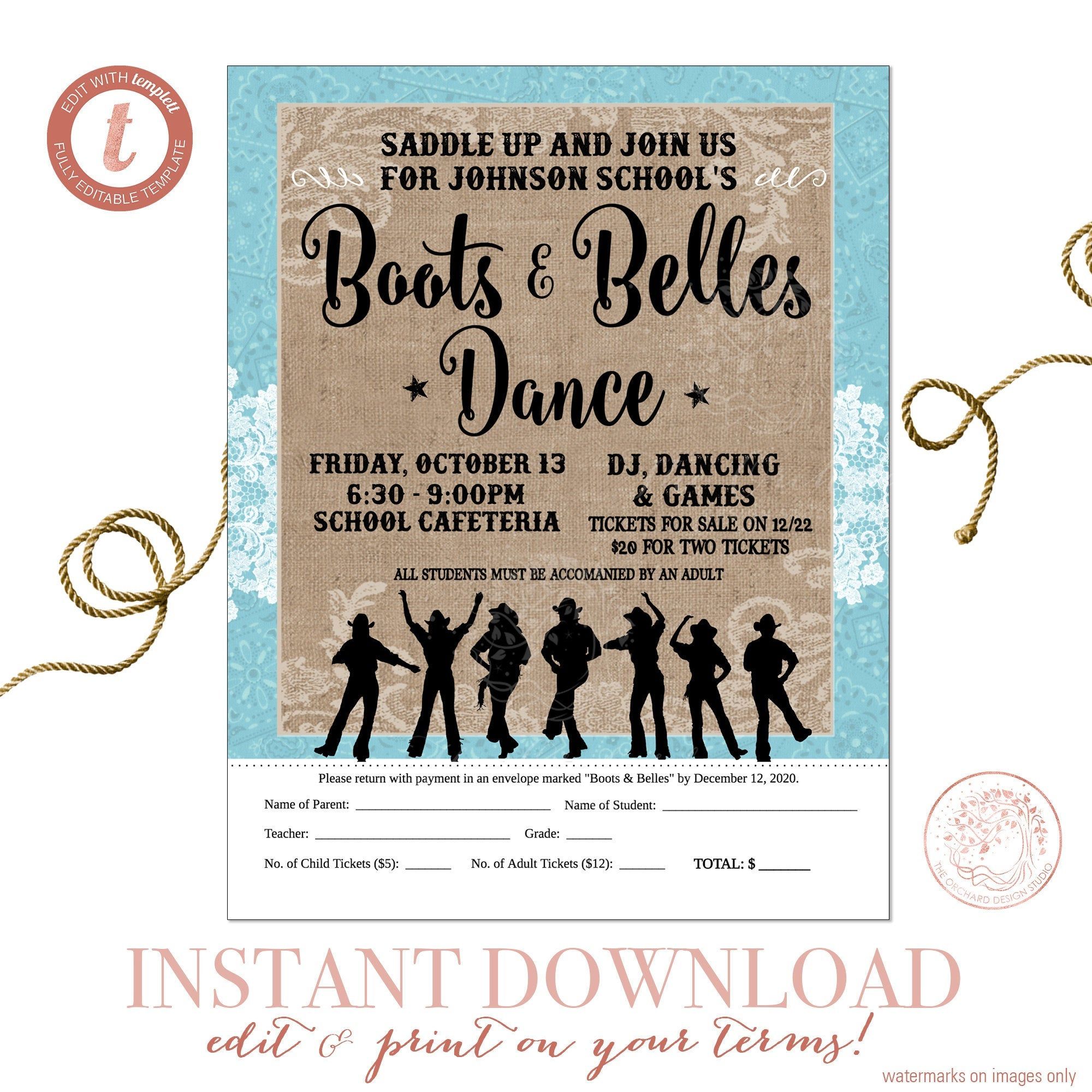 Editable Country Western Dance Flyer Tear Off School Community Editable Country Western Dance Flyer Tear Off School Community