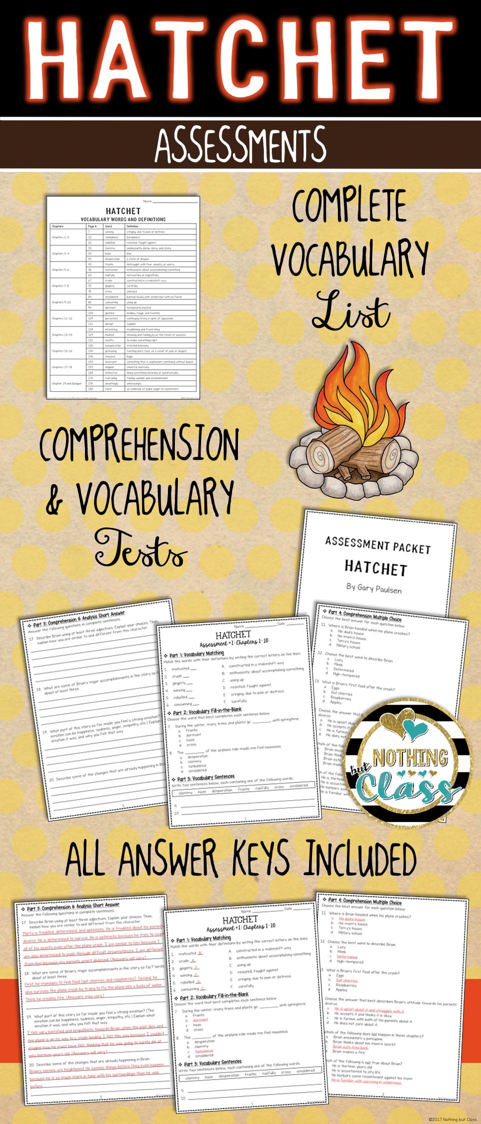 This is a 16 page test packet for Hatchet, by Gary Paulsen. This product