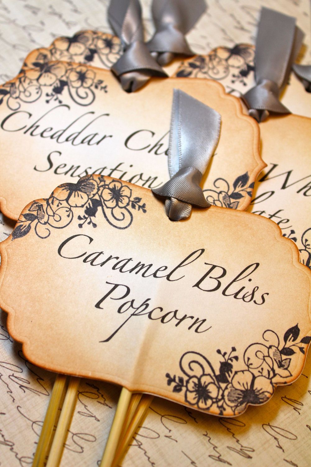 vintage inspired candy buffet labels on skewers set of 5 buffet labels