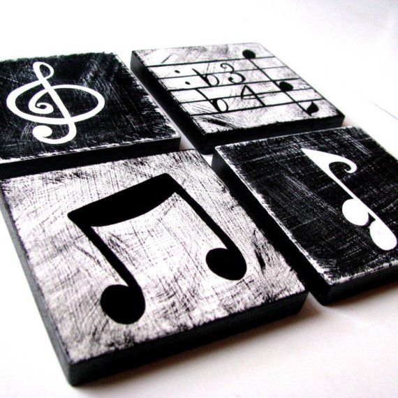Music Inspired Black And White Wall Art Tiles Set Of 4 Music Inspired Black And White Wall Art Tiles Set Of 4