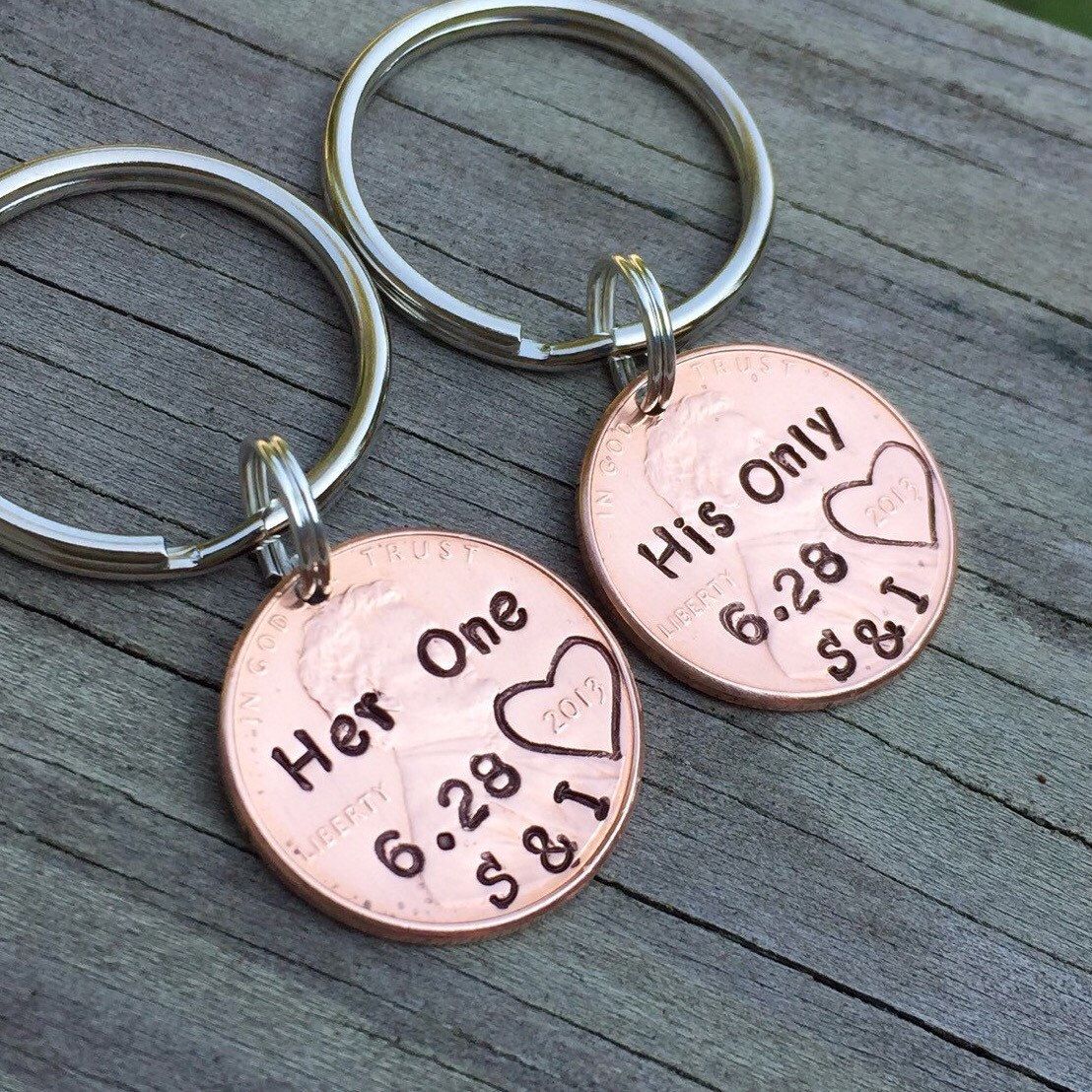 His Hers Matching One And Only Personalized Penny Keychains Custom his-hers-matching-one-and-only-personalized-penny-keychains-custom