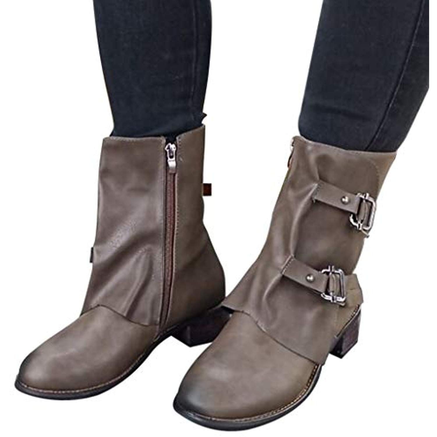 Workout Booties Slip On Wedges Shoes Single Shoes Pointed Toe Zip Boots Memela Women Ankle Boots