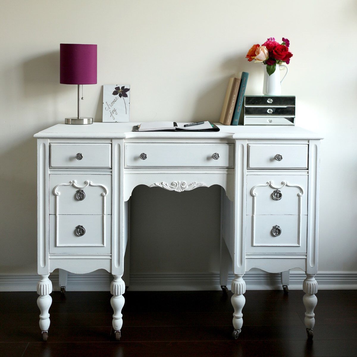 Antique Desk Vanity White Shabby Chic Furniture Home Office Antique Desk Vanity White Shabby Chic Furniture Home Office Vintage Chalk Painted