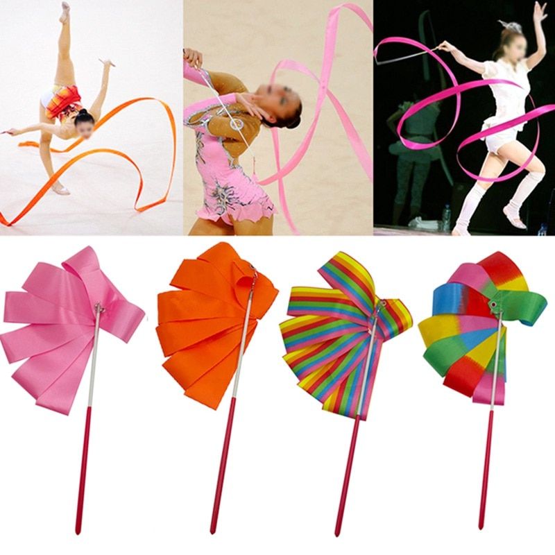 4M Rhythmic Art Gymnastic Streamer Gym Dance Ribbon Baton Twirling Rod