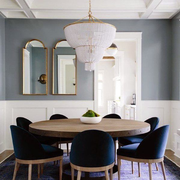 Dining Room Chair Rail, Dining Room Paint, Dining Room Blue, Modern Dining Room Tables, Dining Room Wall Decor, Dining Room Lighting, Dining Room Design, Dining Chairs, Dining Table