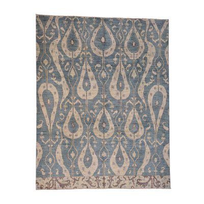 World Menagerie One Of A Kind Eckles Denim Ikat Uzbek Oriental Hand Knotted Blue Area Rug Wool Area Rugs Oriental Rug Rugs