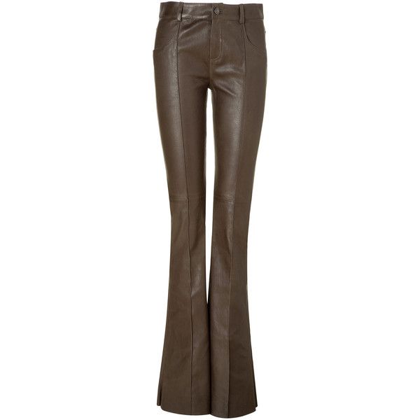 JITROIS Cigar Flared Stretch Leather Pants | Brown leather pants ...