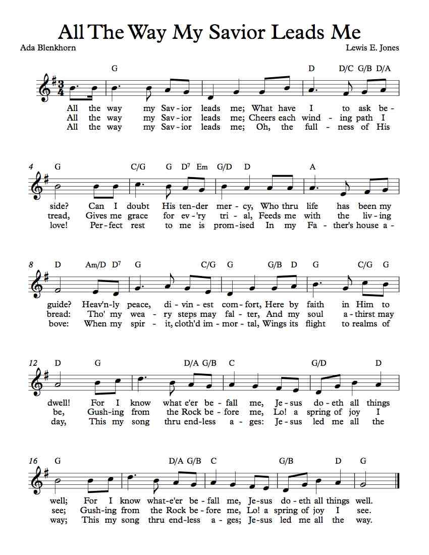 free lead sheet all the way my savior leads me free sheet music jesus led me all the way sheet music