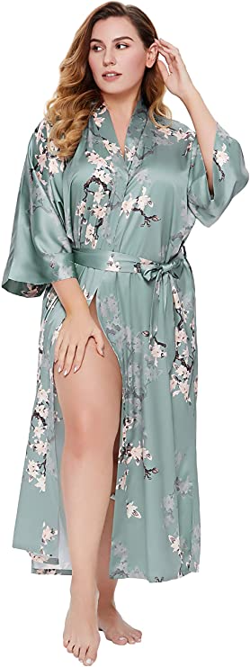 Ladies satin robe plus size dressing gown kimono wrap housecoat cover up Ladies satin robe plus size dressing gown kimono wrap housecoat cover up