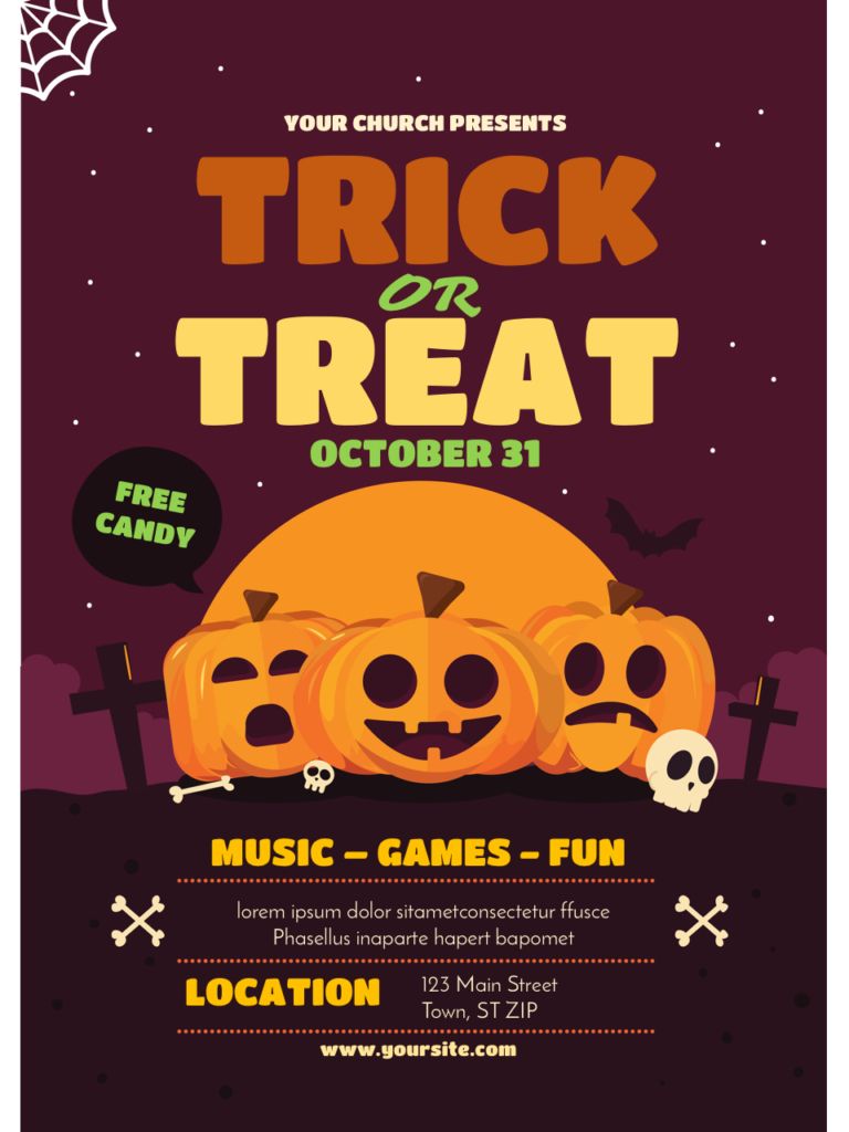 halloween church trick or treat flyer progressive church media create a flyer in powerpoint