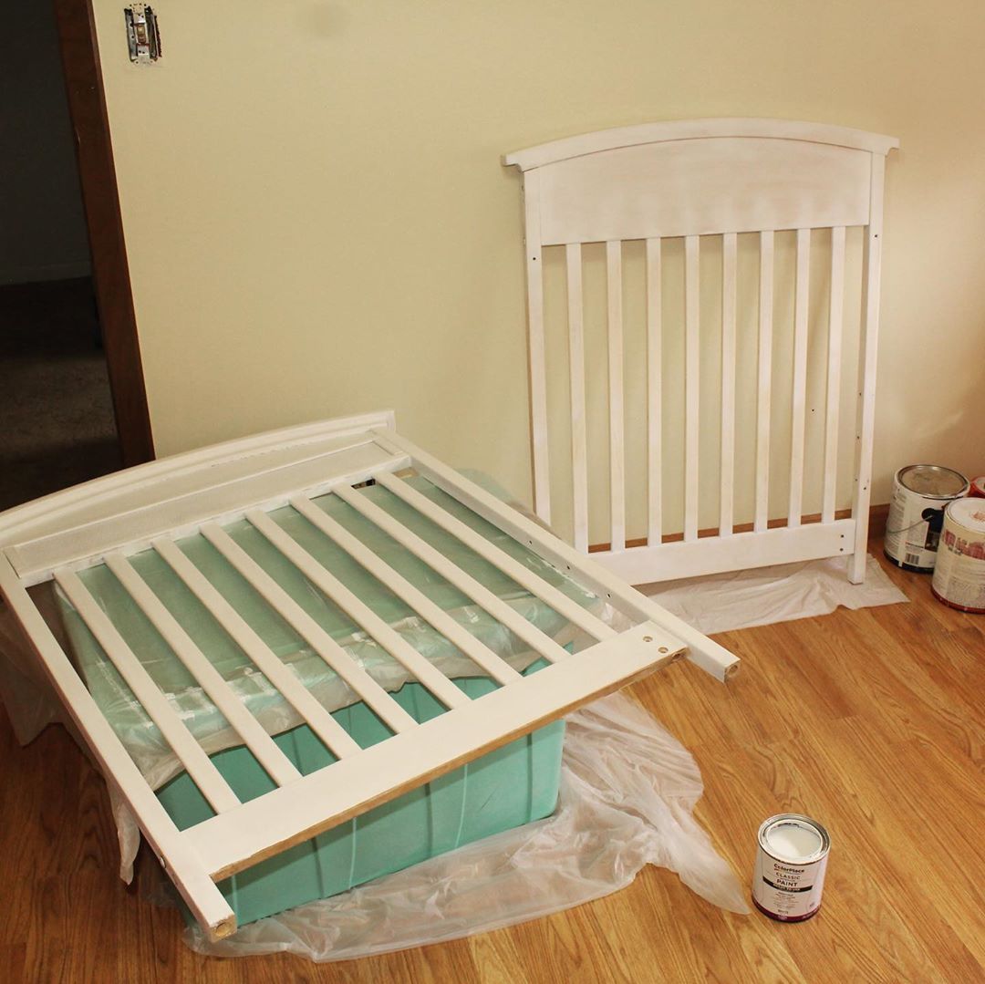 Crib project... also isn’t finished.... Buuuut, Stevie is basically attached to me, so it’ll be awhile before we use it lol.... #beforeandafter #homeimprovements #diy #nursery #inprogress #rosegold #ilovemydaughter