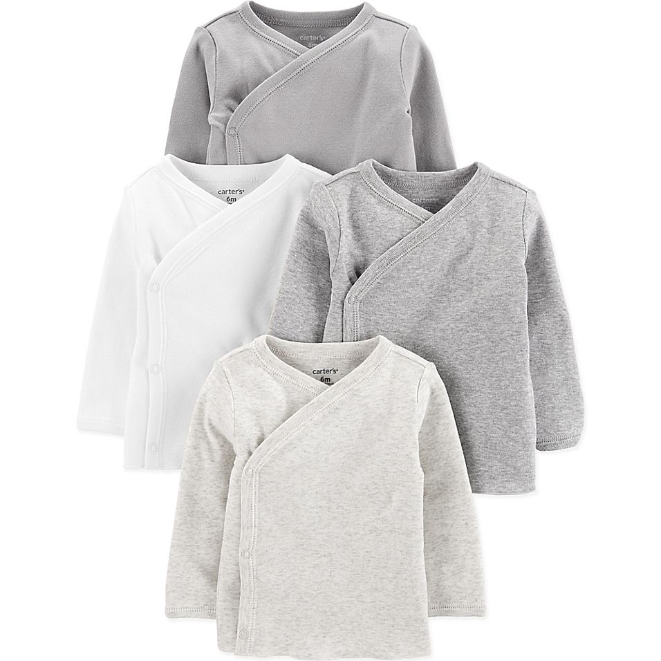 Simple Joys By Carter/'s Baby 4-Pack Long Sleeve Kimono Bodysuit White