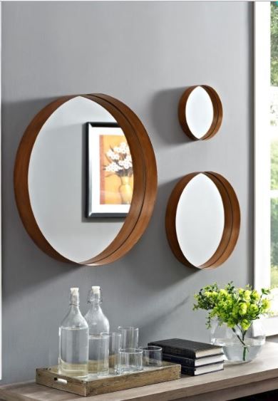 Banded Round Copper Mirrors In Set Of 3 Walker Edison M22br3cpr 2021 Mirror Wall Decor Gallery Bedroom Mirror Wall Decor, How To Hang 3 Small Round Mirrors