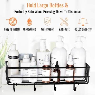 Drill Free Shower Caddies - Homewhis House Cleaning Tips, Cleaning Hacks, Bathroom Organization, Bathroom Storage, Storage Organization, Small Bathroom, Bathroom Decor, Shampoo Bottles, Shower Shelves