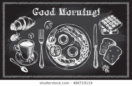 Traditional Breakfast Set English Breakfast Coffee Croissant Toast Waffle Food Elements Collection Vec Chalkboard Art Vintage Posters Chalkboard Designs