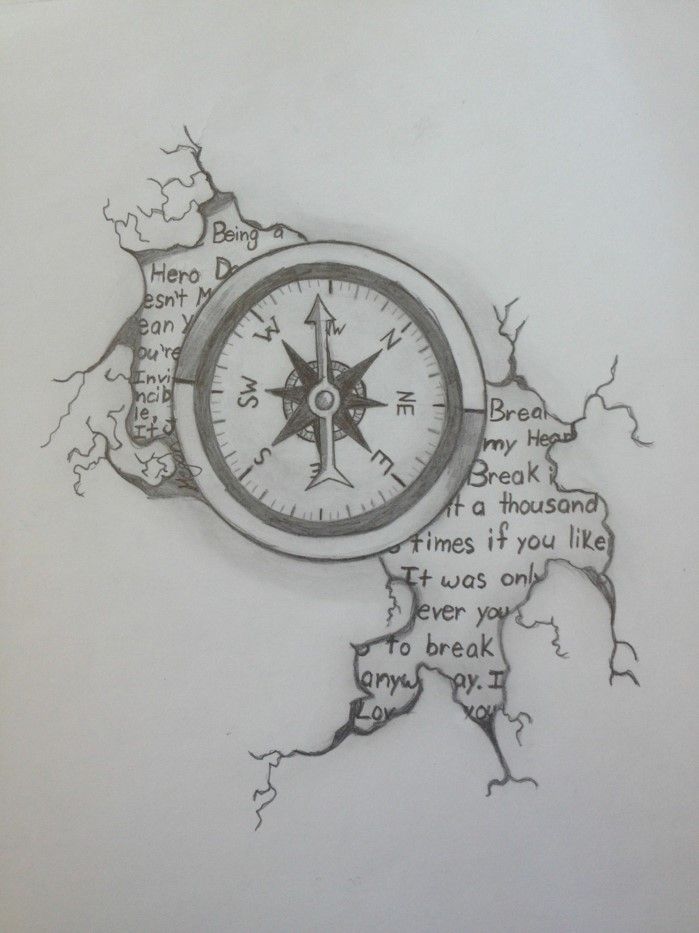 black-pencil-sketch-on-white-background-beginner-drawing-ideas-compass-with-words-written-behind-it Easy Pencil Drawings, Art Drawings Sketches Pencil, Art Drawings Simple, Disney Drawings, Tattoo Sketches, Tattoo Drawings, Hipster Drawings, Sketches To Draw, Heart Pencil Drawing
