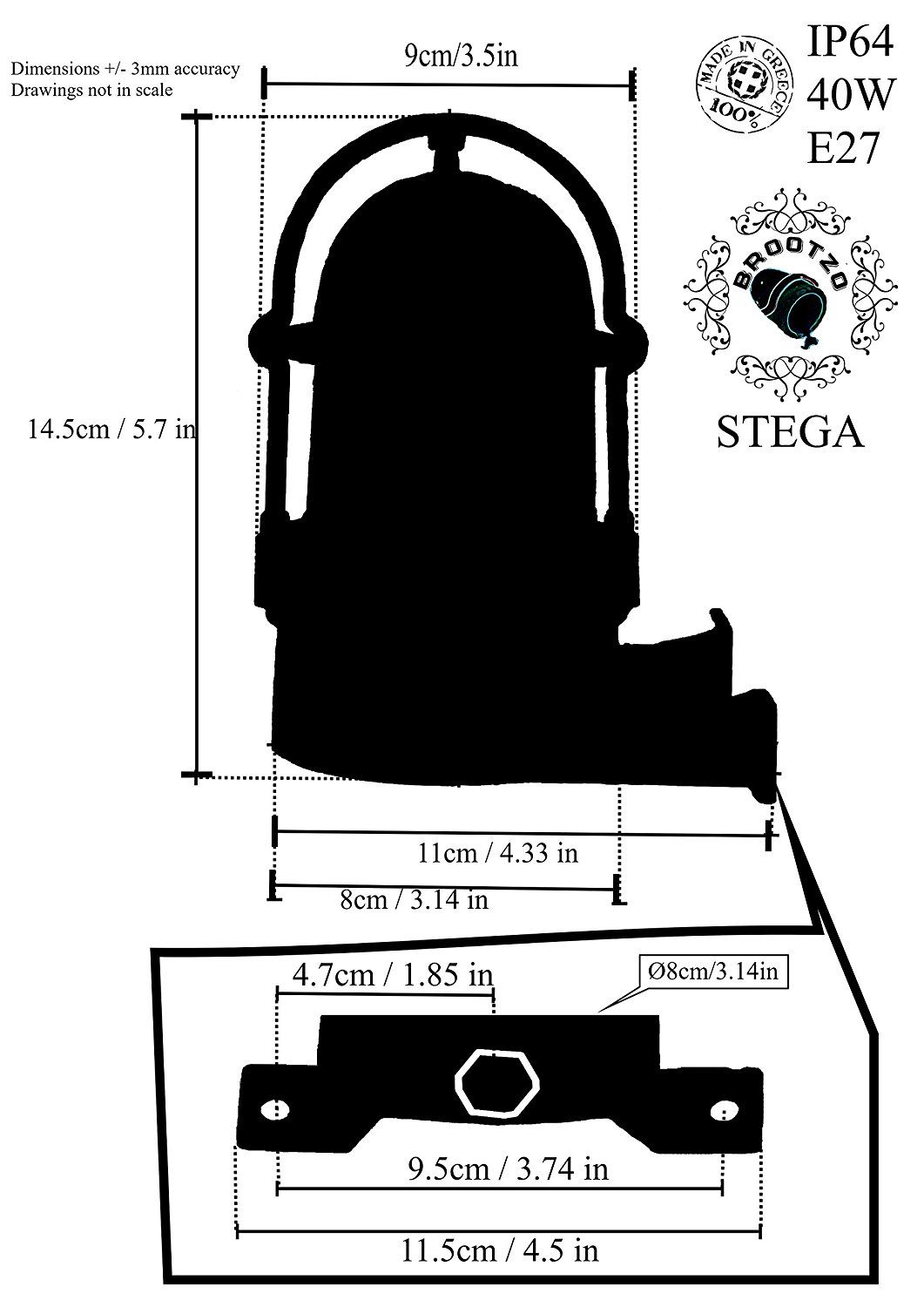 Stega Applique Dextérieur Hublot Lampe Ovale En Laiton Applique