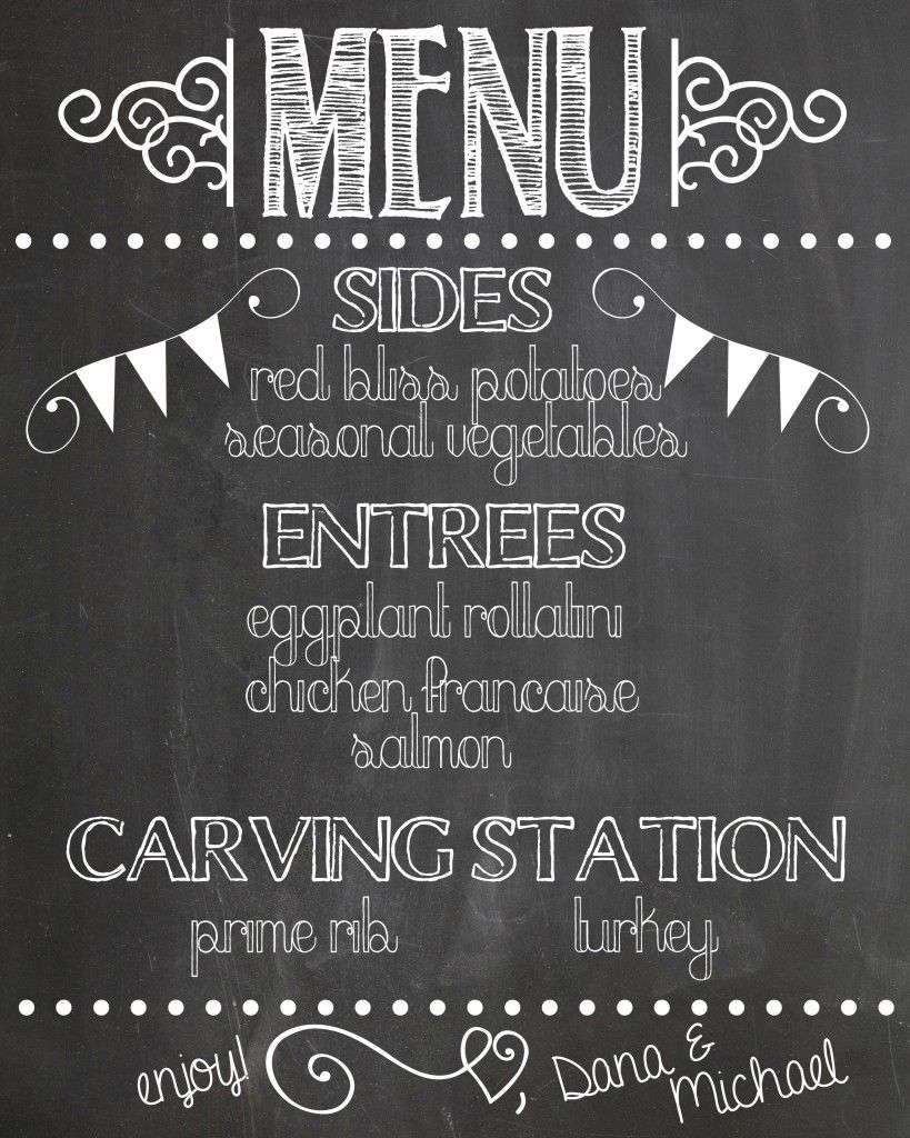 create a chalkboard menu to let guests know what will be served at