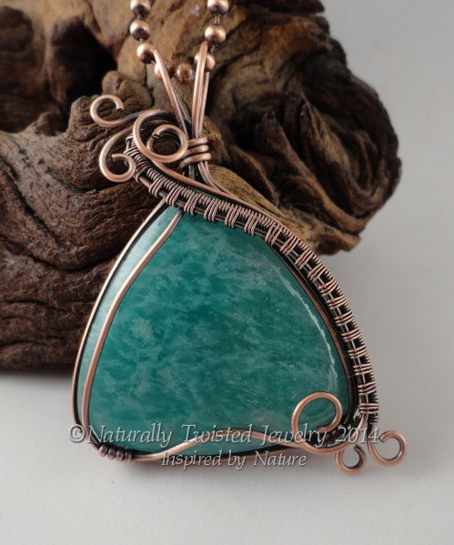 Wire Wrapped Mozambique Amazonite Cabochon Pendant in Antiqued Copper by MaryOlczyk Wire Work Jewelry, Copper Jewelry, Beaded Jewelry, Macrame Necklace, Handmade Jewelry, Copper Wire, Jewlery, Wire Wrapped Earrings, Wire Earrings