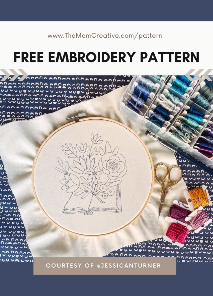 Free Embroidery Pattern: Blooming Books - The Mom Creative Hand Embroidery Projects, Hand Embroidery Art, Embroidery Transfers, Learn Embroidery, Embroidery Stitches, Embroidery Ideas, Embroidery Patterns Free Printables, Diy Sharpie Mug, Choosing Fabric