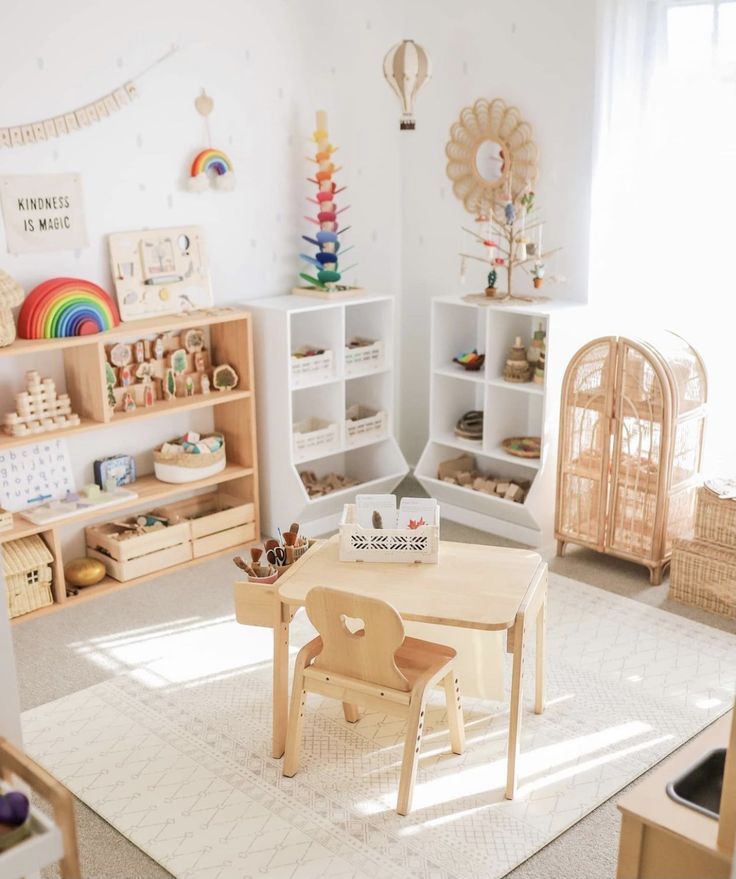 Looking for easy ways to organize a Montessori playroom? You'll love these 25 pretty playroom storage ideas to keep the toy room accessible and clutter free! #playroom #playroomstorage #kidsplayroom #montessori Small Playroom, Colorful Playroom, Toddler Playroom, Kids Playroom Decor, Kid Room Decor, Kids Playroom Storage, Playroom Closet, Playroom Shelves, Montessori Kids Room