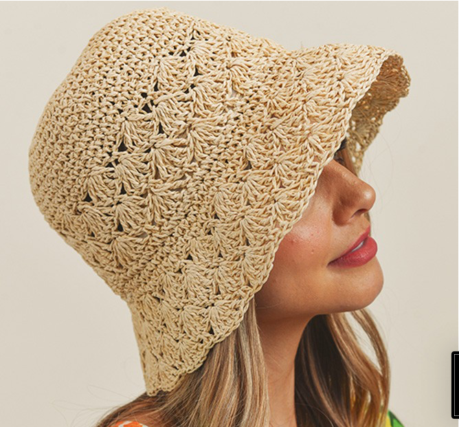 Complete your beach look with the Carrie Bucket Hat. This woven style pairs perfectly with your favorite bikini and a dose of sunshine. Materials: 100% Paper Crochet Summer Hats, Beach Crochet, Crochet Sun Hat, Crochet Bucket Hat, Crochet Wrap, Crochet Hat Pattern, Crochet Baseball Hat, Unique Crochet, Cute Crochet