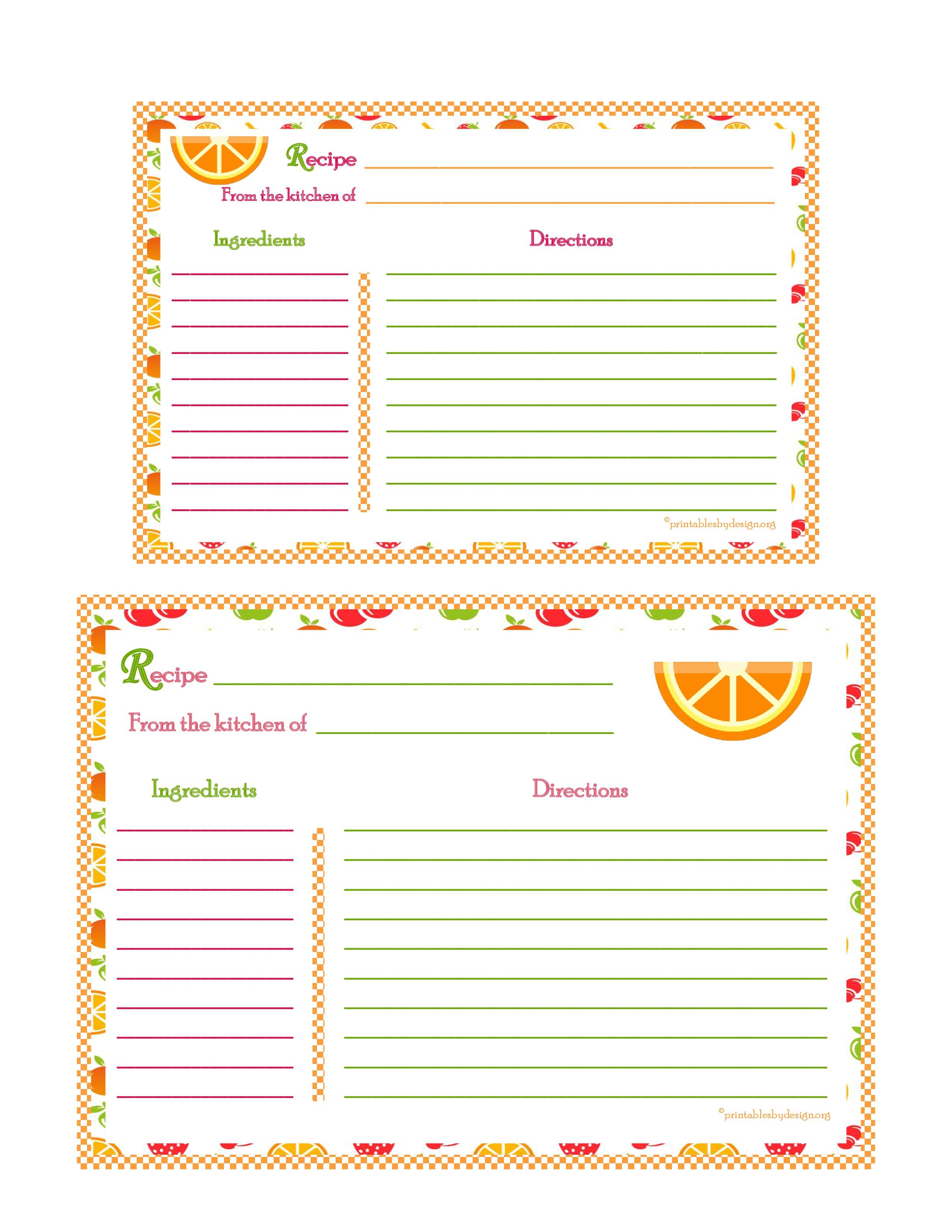 recipe cards 5x7