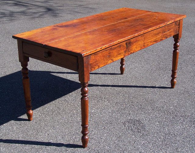 Antique American Country Pine Kitchen Table With Drawer C1830 Antique American Country Pine Kitchen Table With Drawer C1830