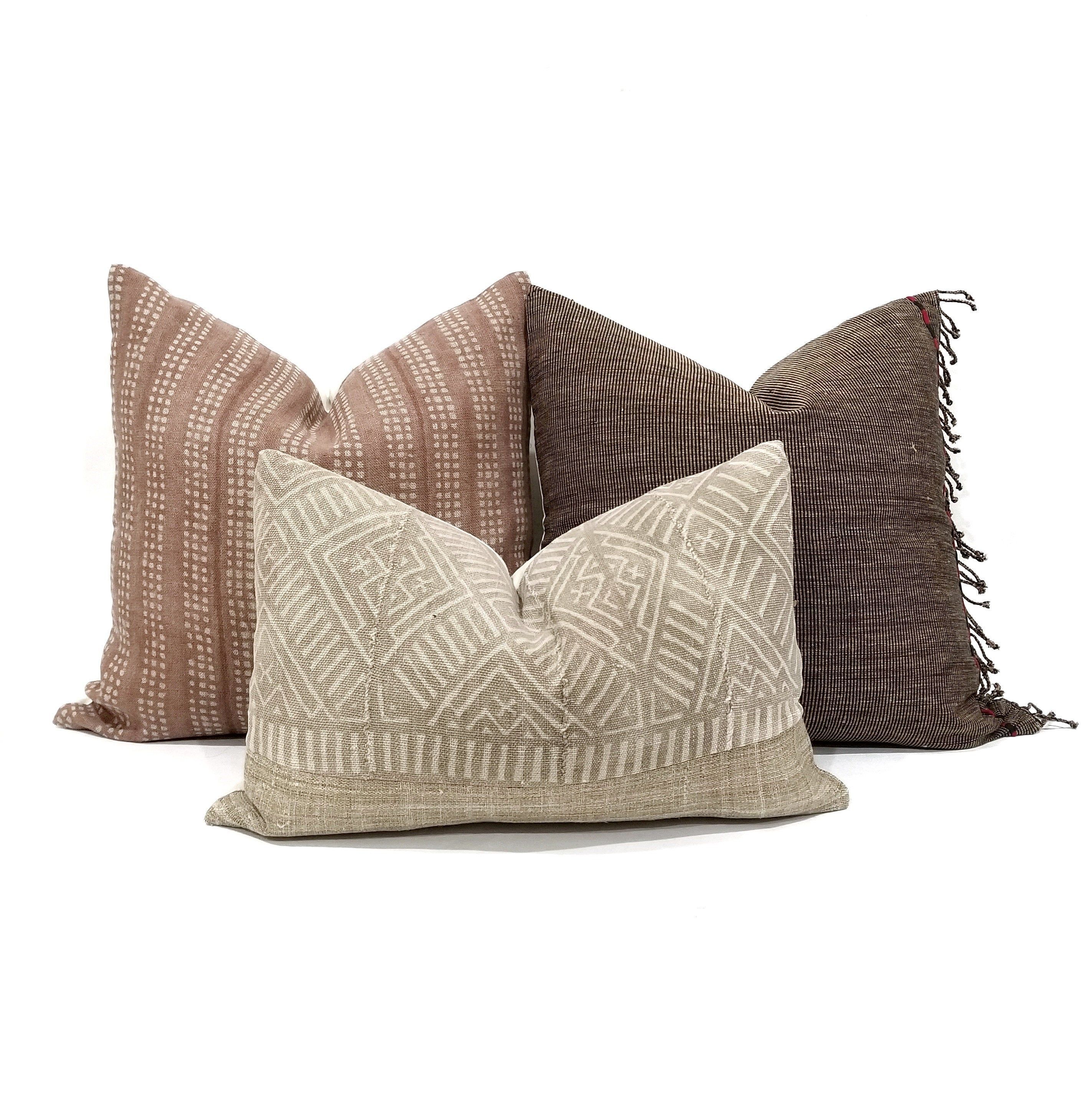 Charcoal Fringe Stripe Pillow Cover
