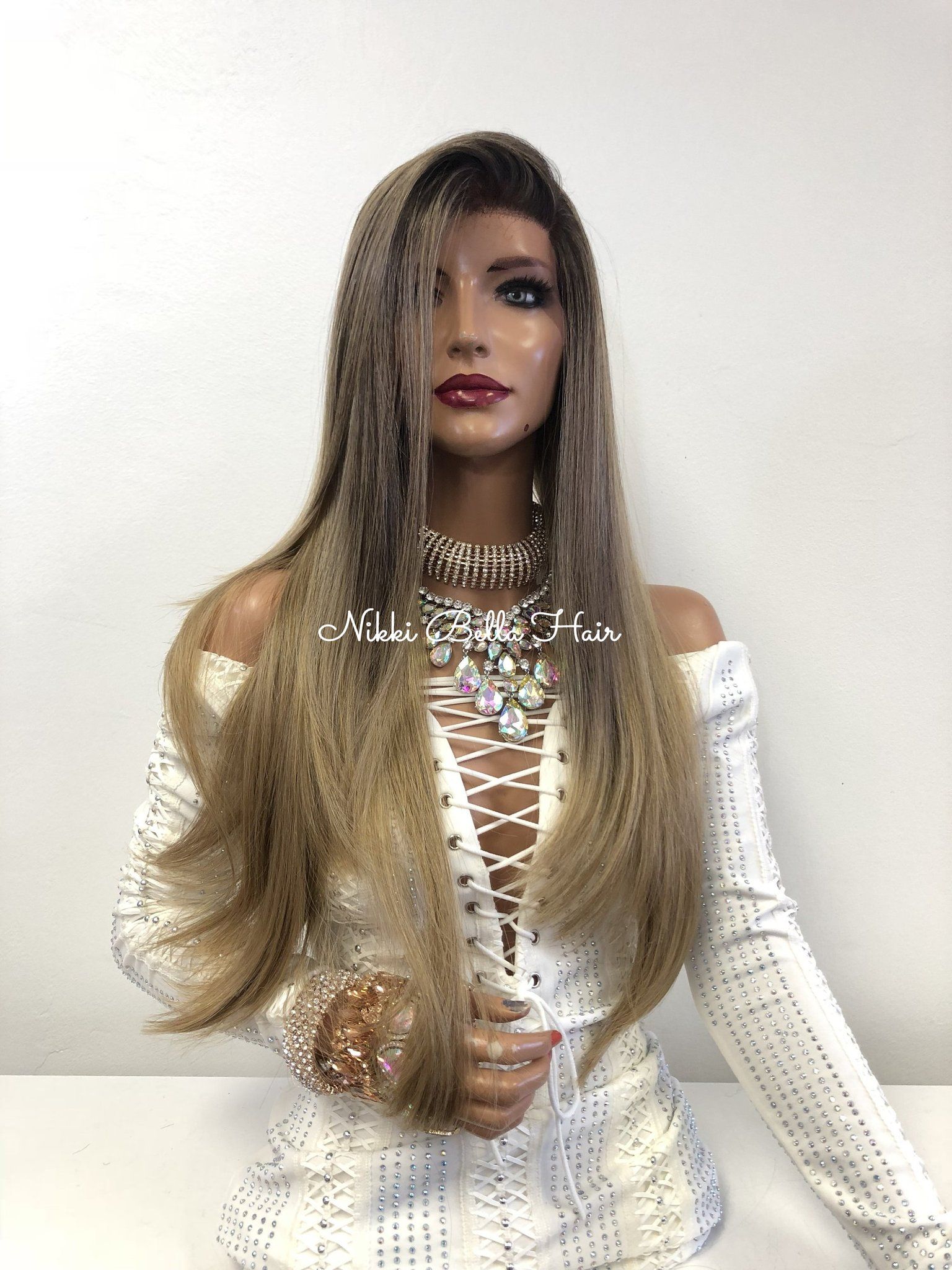 Natural Ash Blond Balayage Ombre Swiss Lace Front Wig | Long Soft Layered Hair | Kathryn 1018 20 #naturalashblonde