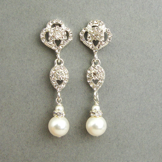 Swarovski Crystal And Pearl Bridal Earrings Vintage Style Swarovski Crystal And Pearl Bridal Earrings Vintage By Luxedeluxe 42 00