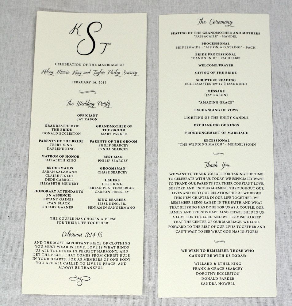 examples of wedding programs