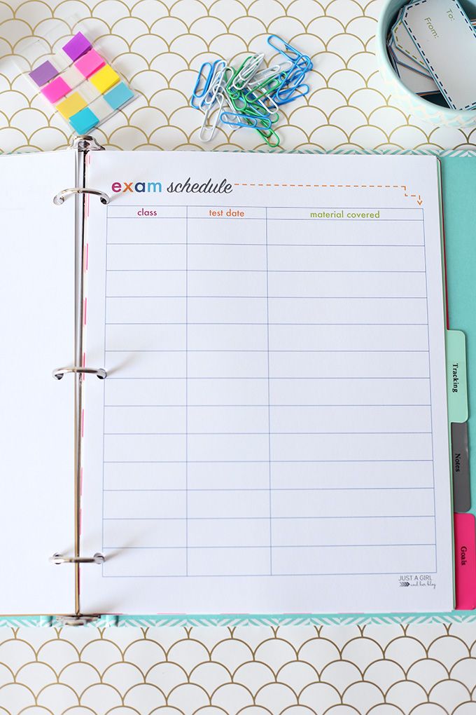student binder for back to school with free printables high scheduling sheets
