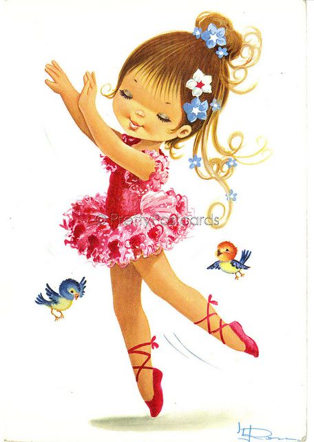 vintage postcard of a big eyed ballet girl bailarinos pintura e