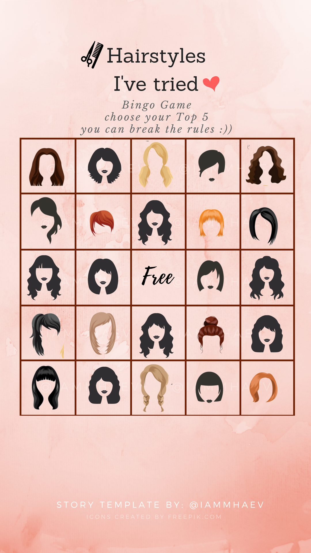 Hairstyles Bingo Instagram Story Templates Instagram Story Template Story Template Bingo