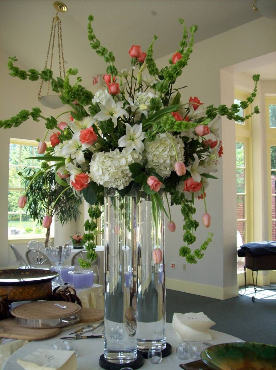 hydrangea, tulips, roses, lilies, bellsofIreland 