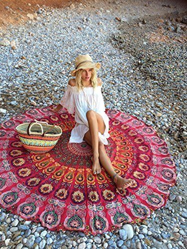Handicrunch Indian Mandala Round Roundie Beach Throw Tapestry Hippy Boho Gypsy Cotton Tablecloth Beach Towel
