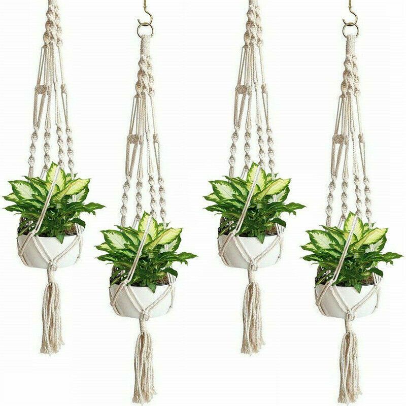 4Pcs Macrame Rope Plant Hanger Basket Flower Pot Hanging Holder Garden Decor US~